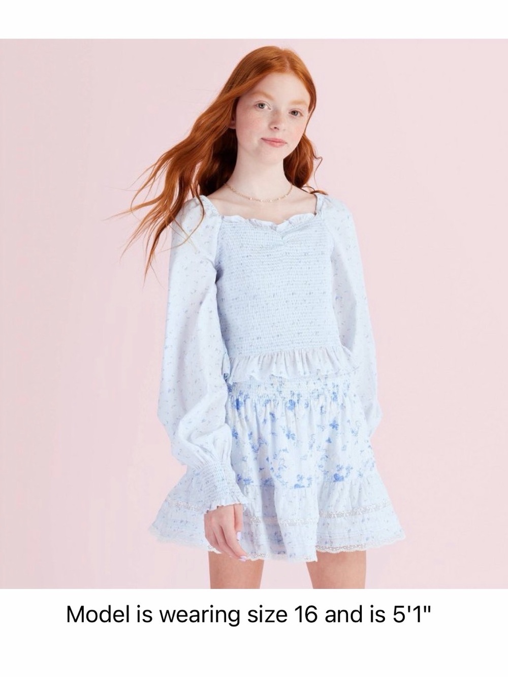 NWT LoveShackFancy x Target Girls Scarlett Smocked Long Sleeve Top Blue 16